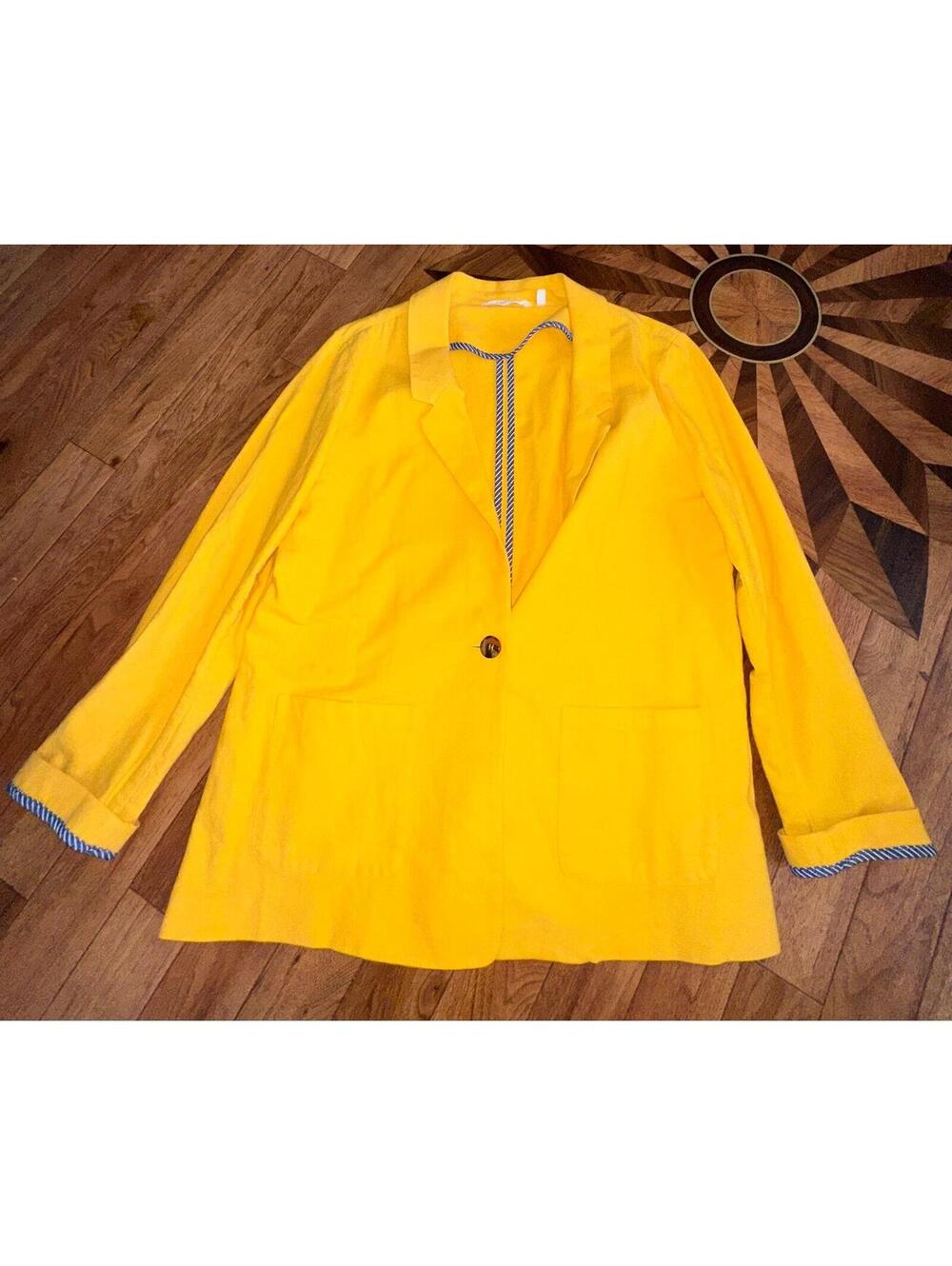 Soft Surroundings Blazer Jacket Womens Small Yellow One Button Pockets Cotton L